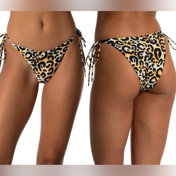 NWT Bond-Eye Golden Leopard Print Cheeky Tie Side Bikini Bottom Sz M - Picture 1 of 9